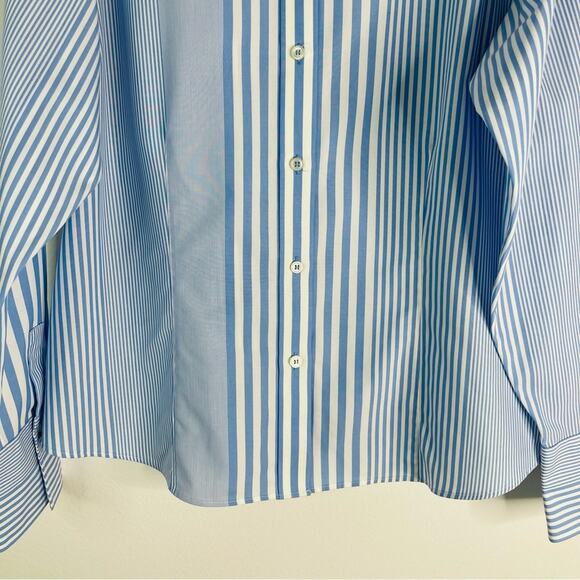 Liz Claiborne blue white striped coastal preppy button front top 16 - Picture 3 of 6